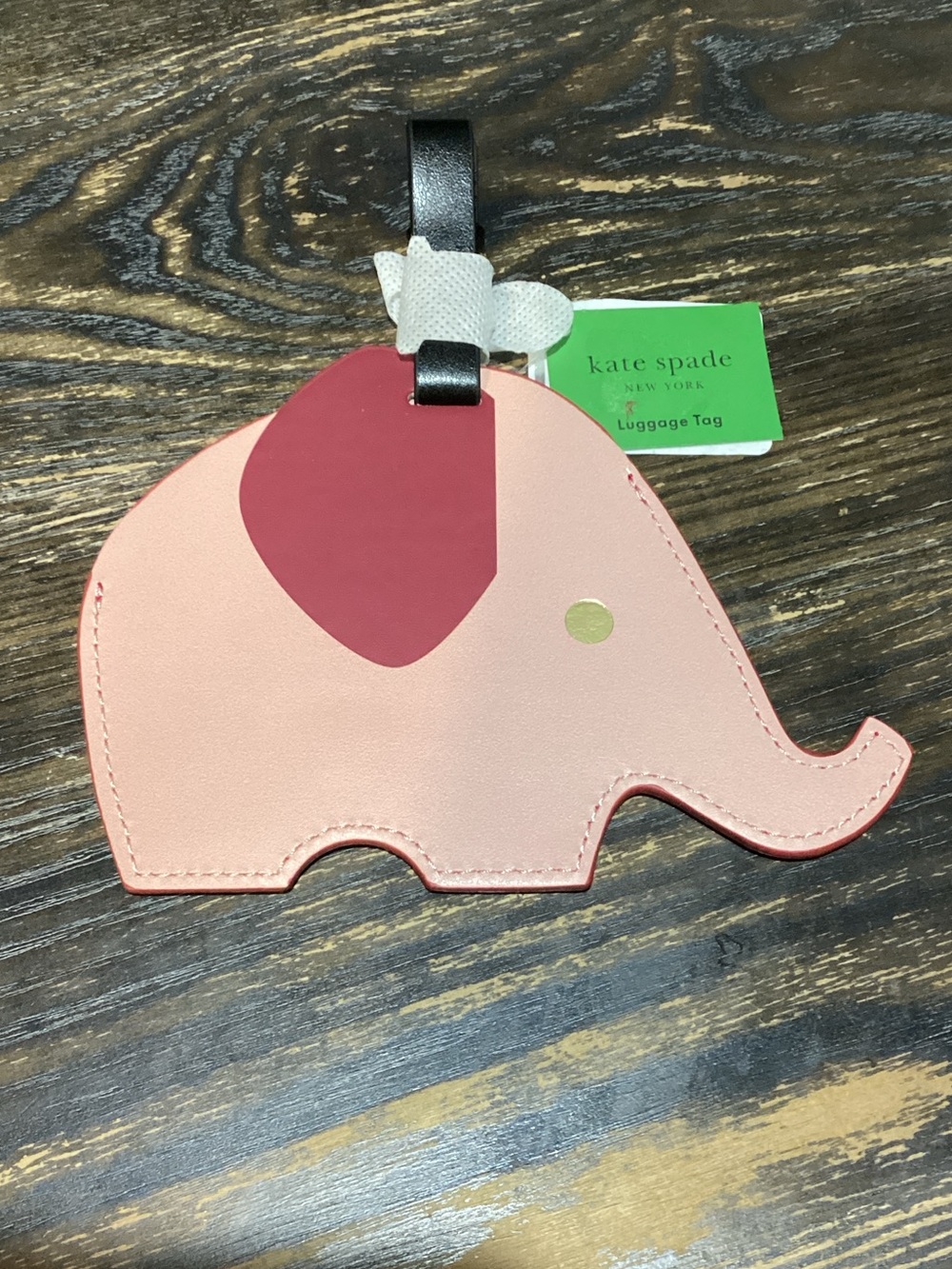 kate spade pink elephant luggage tag